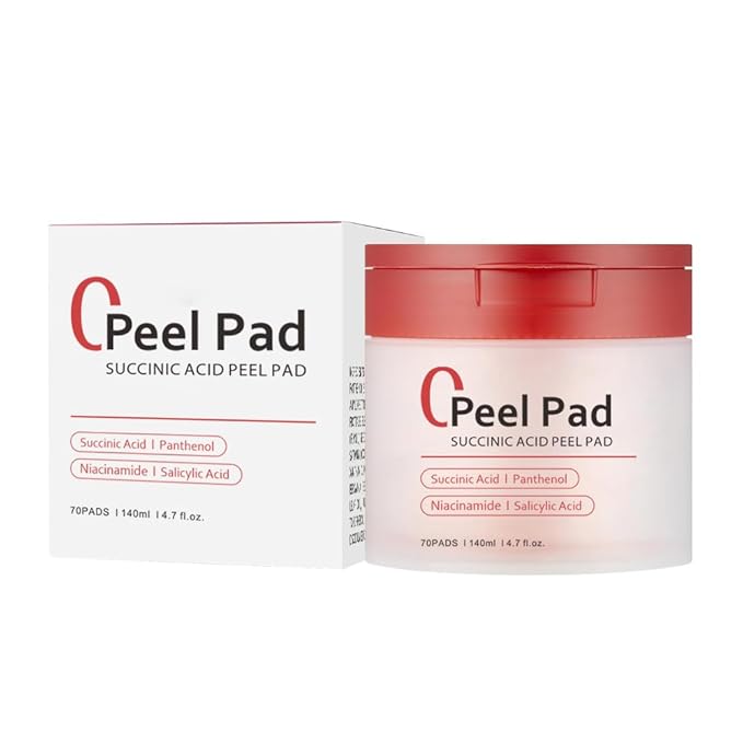 Succinic Acid Peel Pads 2.0, Dual-Textured Facial Toner Pads with AHA/BHA,Gentle Exfoliating Toner πad- 70 Count (Red)