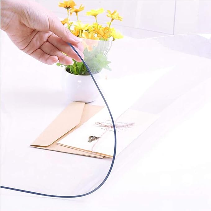 NECAUX Custom 36 x 56 Inch Clear Table Cover Protector, 1.5mm Thick PVC, Waterproof, Scratch Resistant, Non-Slip, Easy to Clean, Fits Wooden, Granite, Marble Tables & More