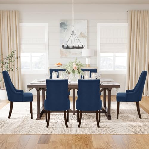 COLAMY Wingback Upholstered Dining Chairs Set of 6, Fabric Dining Room Chairs with Tufted Button, Living Room Chairs for Home Kitchen, Blue