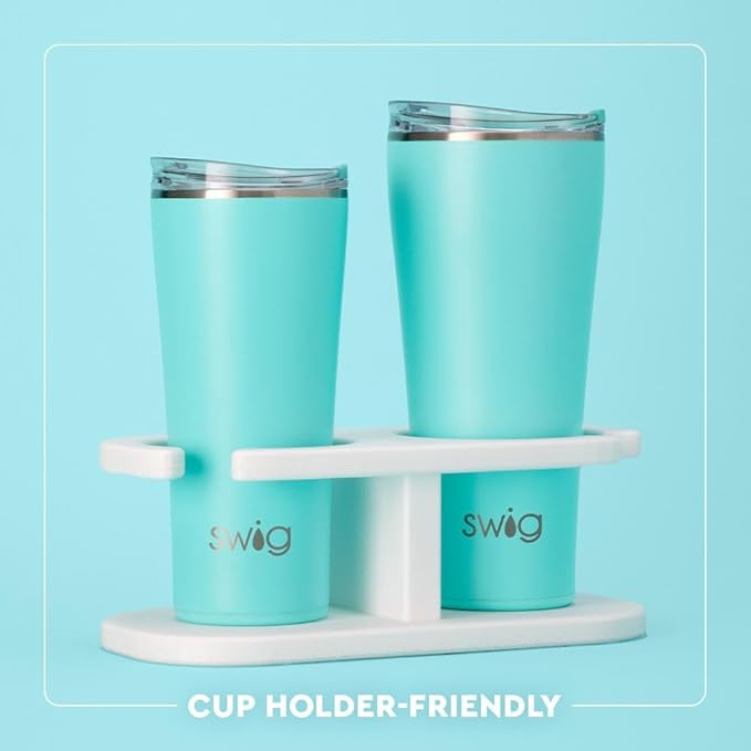 Swig Life 32oz Insulated Tumbler, Travel Coffee Tumbler with Lid, Cup Holder Friendly Travel Coffee Mug, Stainless Steel, 32 oz, Reusable Insulated Mug with Lid (Green Thumb)
