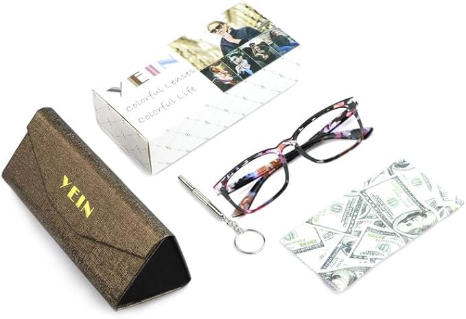 YEIN Bifocal Reading Glasses with Blue Light Blocking Lenses, Bifocal Reader for Women, Vintage Square frame with Spring Hinge (+0.50/+3.00 magnification)