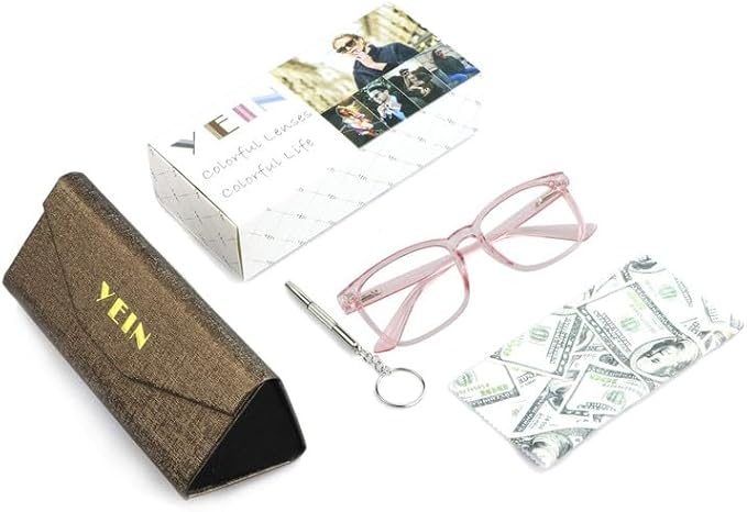 YEIN Bifocal Reading Glasses with Blue Light Blocking Lenses, Bifocal Reader for Women, Vintage Square frame with Spring Hinge (+0.00/+2.00 magnification)