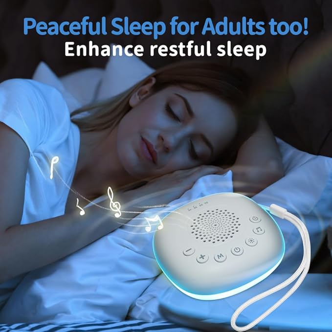 Portable White Noise Machine โ Sleep Aid for Babies & Adults, Travel Sound Maker for Newborns, Kids & Toddlers โ 20 Calming Sounds, 9-Color Night Light, Office Privacy & Baby Registry Must-Have
