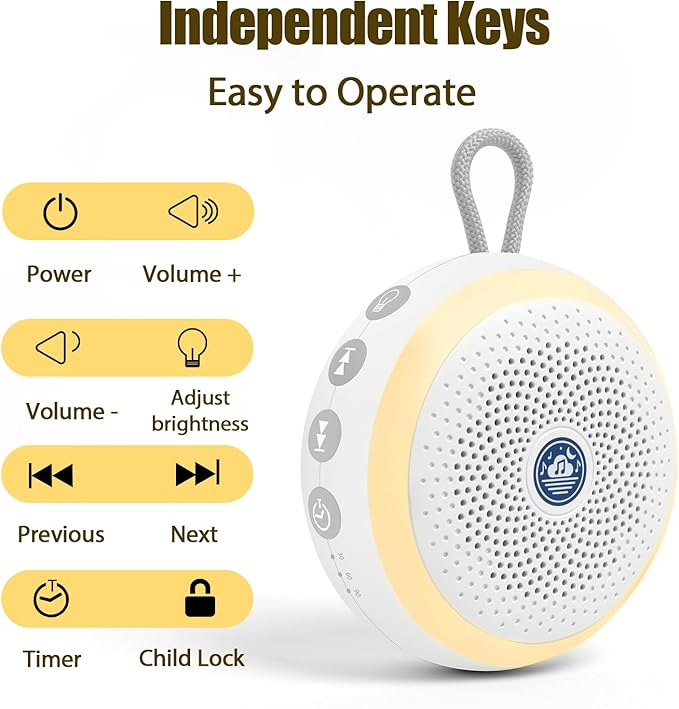 USB Rechargeable Baby Sound Machine with Night Light β 20 Calming Tracks, Lullabies & Rain Sounds | White Noise Baby Machine & Music Box for Newborns, Infants & Kids | Soothing Music, Sleep Sounds