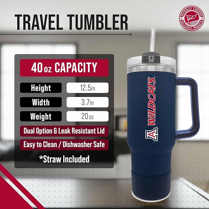 Campus Colors College & University 40 oz Travel Tumbler With Handle - Dual Option Lid With Straw - Vacuum Insulated Stainless Steel (Butler Bulldogs - Navy)