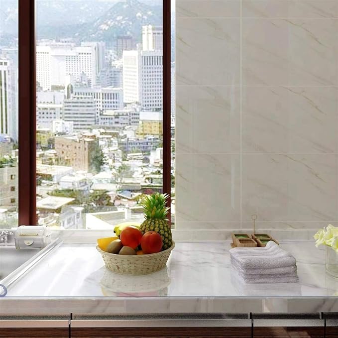 NECAUX Custom 24 x 71 Inch Clear Table Cover Protector, 1.5mm Thick Plastic Waterproof Heavy Duty Desk Pad Mat Non-Slip Tablecloth Protector for Dining Table, Sofa Table, Media Stand, Countertop