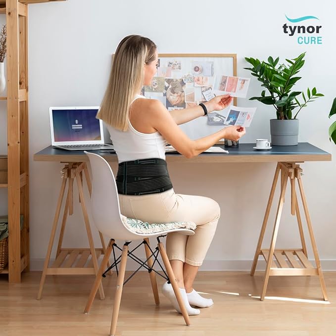 TYNOR Back Support Belt, Back Brace for Lower Back Pain,Breathable Lumbar Support Belt for Men & Women, Herniated Disc, Scoliosis & Lifting, Adjustable Straps with Lumbar Pad (Large, Premium Black)