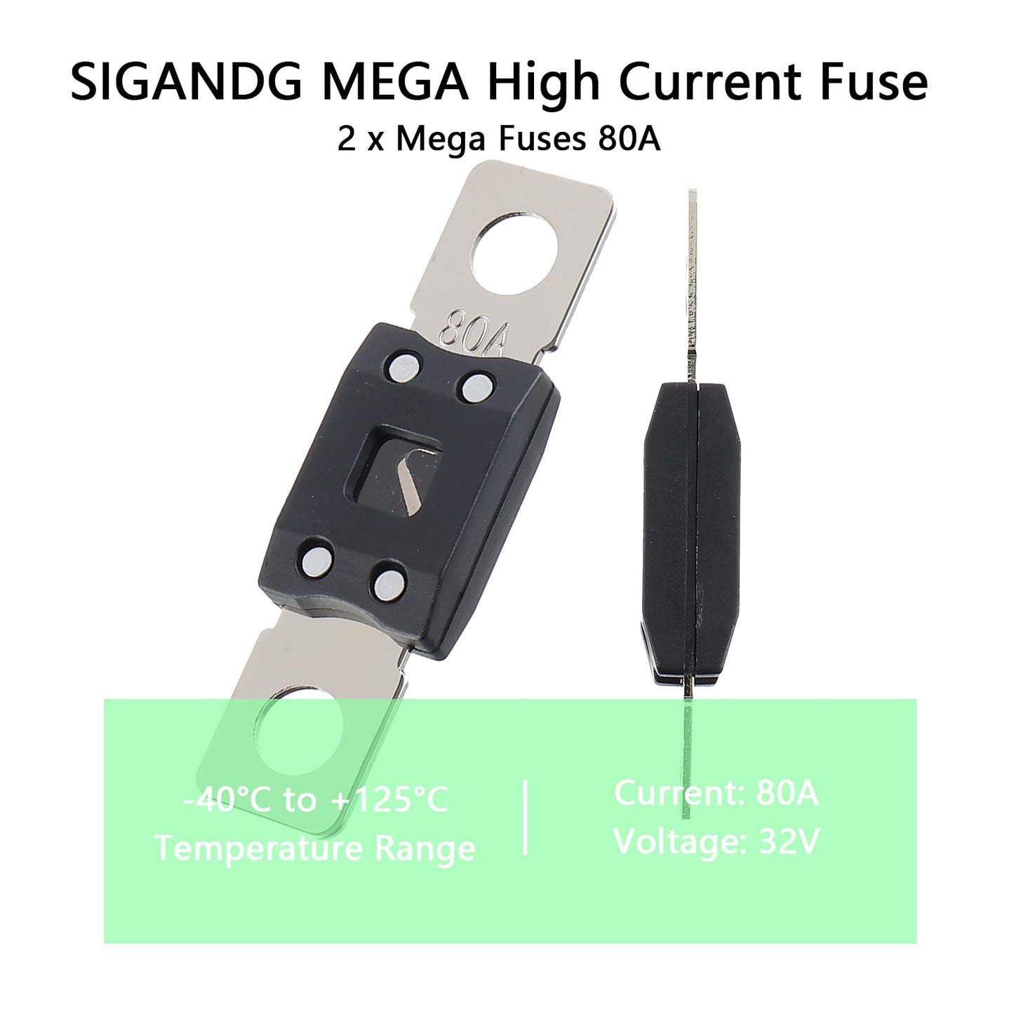 80A MEGA High Current Fuse - 80 Amp Bolt-on Fuse for Cars, Trucks, Construction Vehicles, Buses, Caravans (2 Pcs)