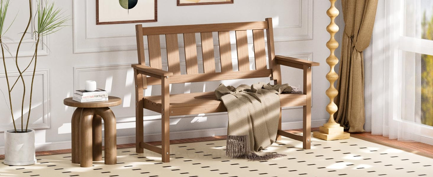 ACUEL HDPE Memorial Bench – 50'' Weatherproof Durable Outdoor Bench, 2-Person Park Bench, Easy to Move, Multi-Purpose Design Ideal for Porch, Patio, Church, and School (Brown)