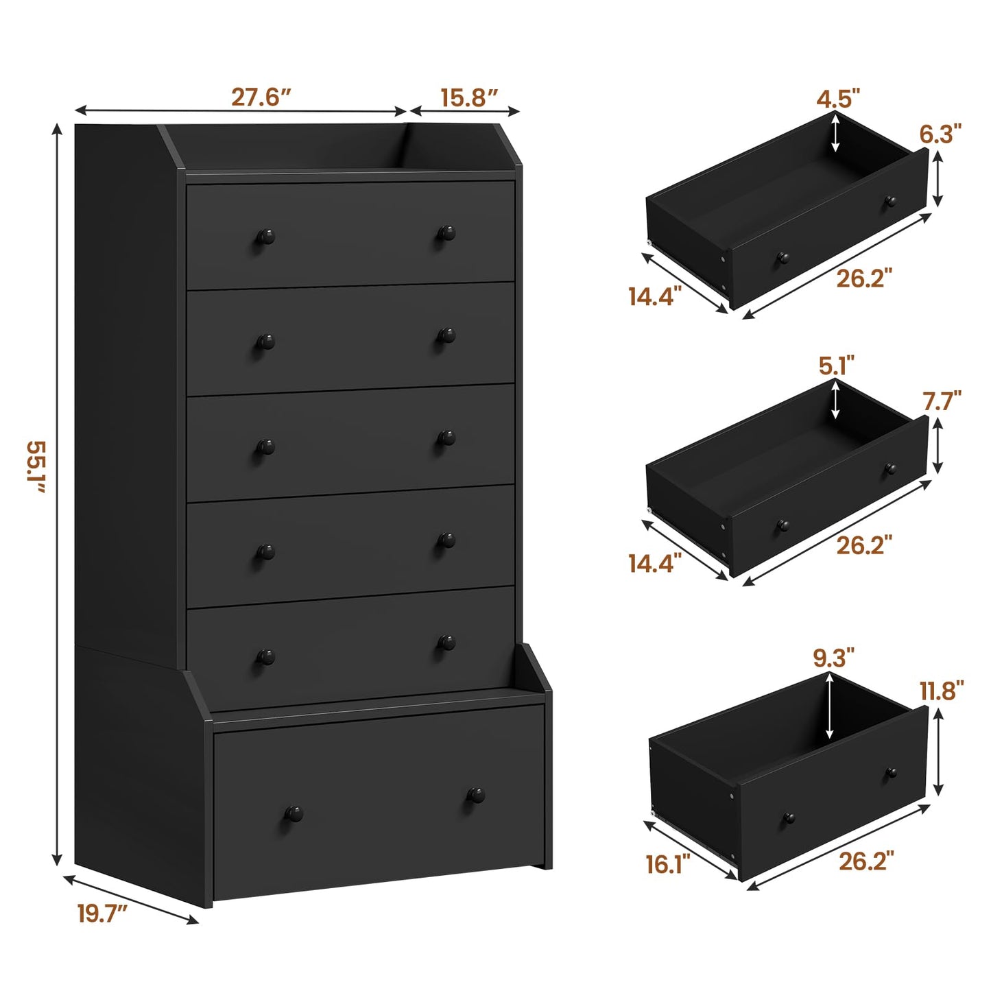 ADORNEVE 6 Drawer Dresser for Bedroom,55.1" Tall Black Chest of Drawers,Large Modern Vertical Dresser for Living Room,Hallway, Closet