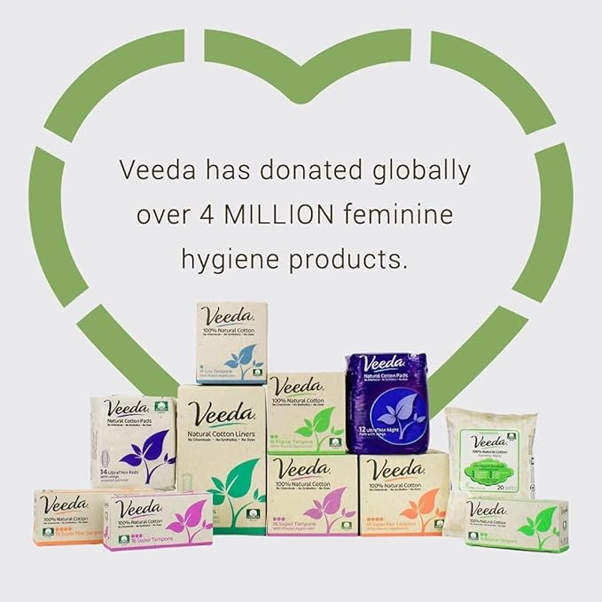 Veeda Natural Cotton Night Pads for Women - Overnight Heavy Flow Absorbent Ultra-Thin Feminine Pad - Hypoallergenic Period Pads with Wings - Unscented & Chlorine Free Sanitary Napkins - 144 Count