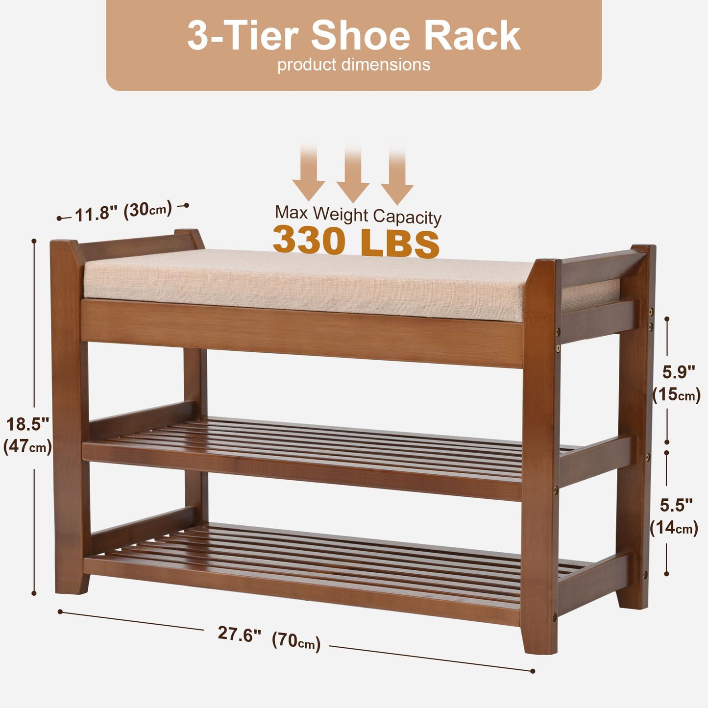 PETKABOO Shoe Rack Bench with Cushion, Shoe Rack for Front Door Entrance, Shoe Bench with Storage for Entryway Hallway Bedroom Living Room