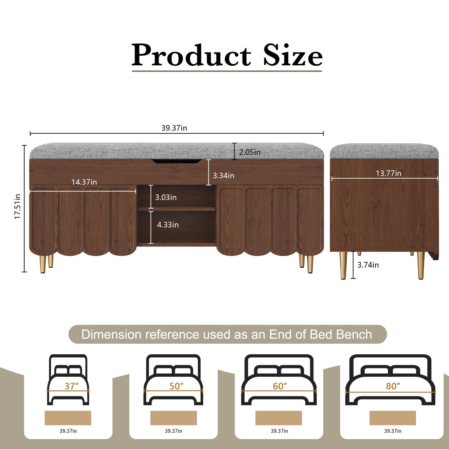 3More 40" Entryway Shoe Storage Bench,Upholstered Hidden Space Beneath Seat Cushion Bench,2-Tier Unique Geometric Shape with Wood Grain,Walnut