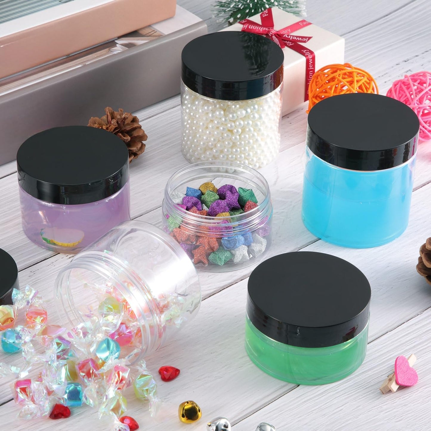 SATINIOR 36 Pieces 2.5 oz Plastic Jars with Lids Wide Mouth Airtight Reusable Container Acrylic Cosmetic Small Jars for Lotions Ointments Travel Toiletries Creams Make up Storage(Black)