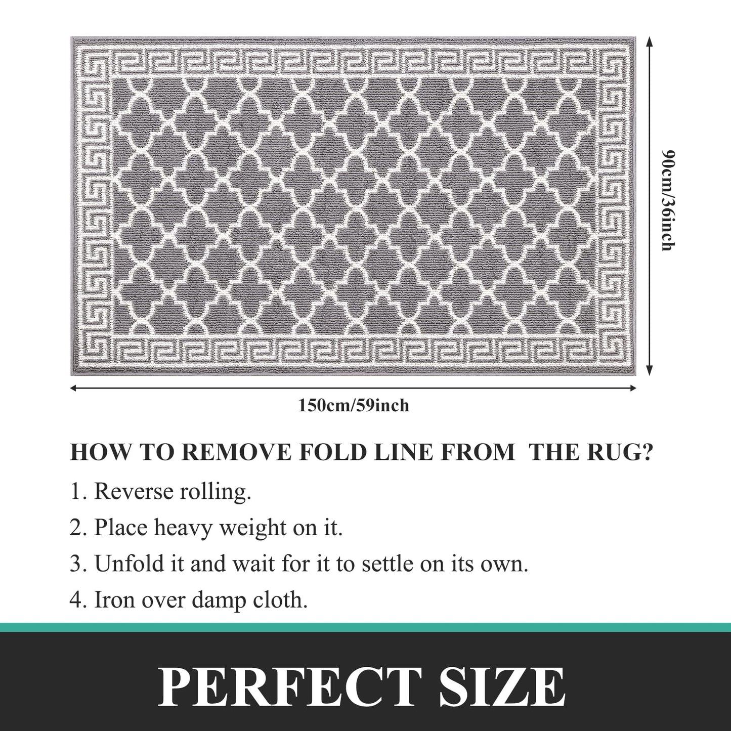 Pauwer Door Mat Indoor Entrance 36"x60" Absorbent Dirt Trapper Welcome Mats for Front Door Washable Entryway Rugs Ultra Thin Doormat Non Slip Runner Rugs for Hallway Kitchen Laundry Room, Grey