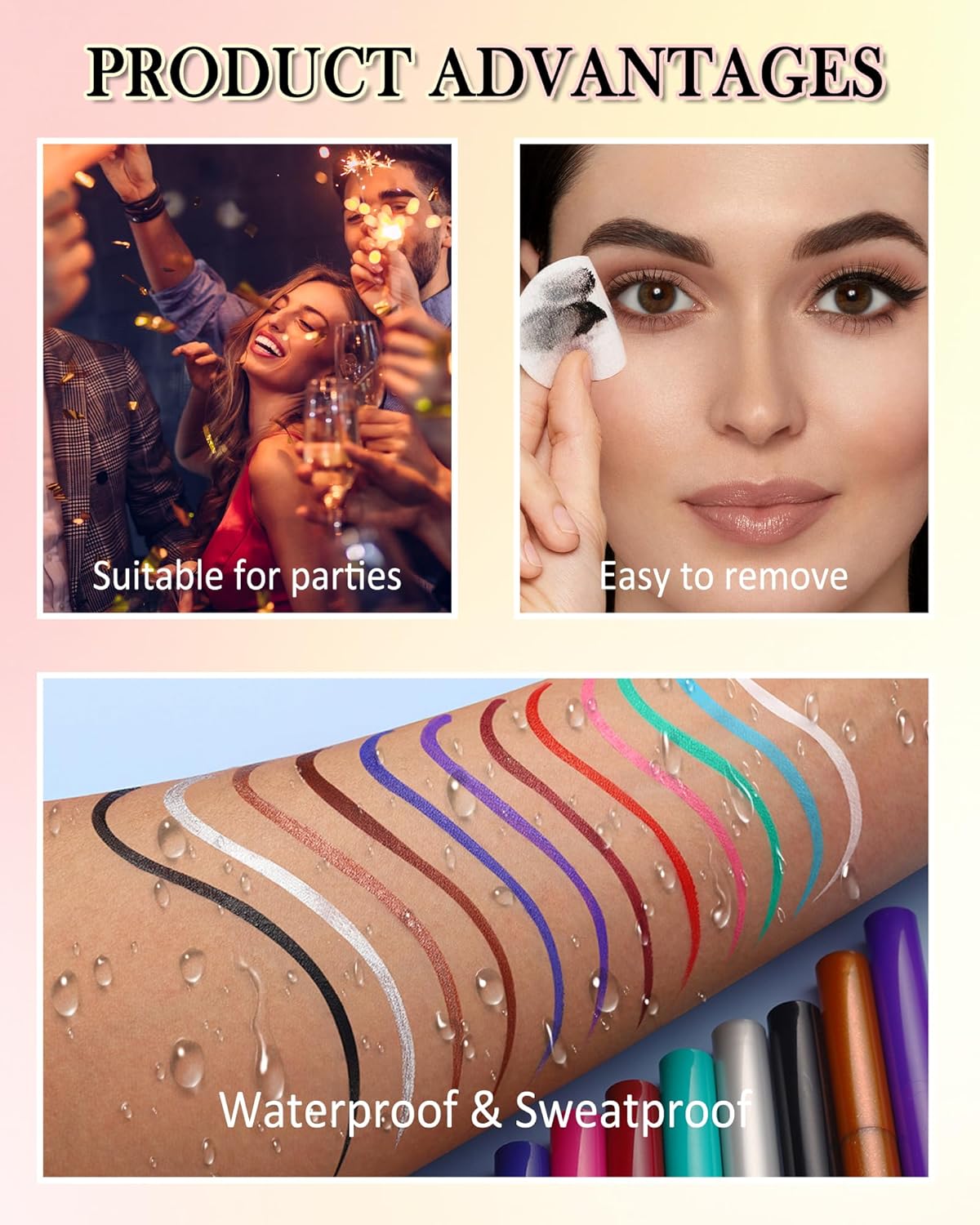 Bright Blue Matte Liquid Eyeliner Pencil, Colorful High Pigmented Waterline Eye liner Waterproof Pen, Colored Smudgeproof Long Lasting Eyeliner Pen Christmas Party Festival Makeup Gift for Women-02