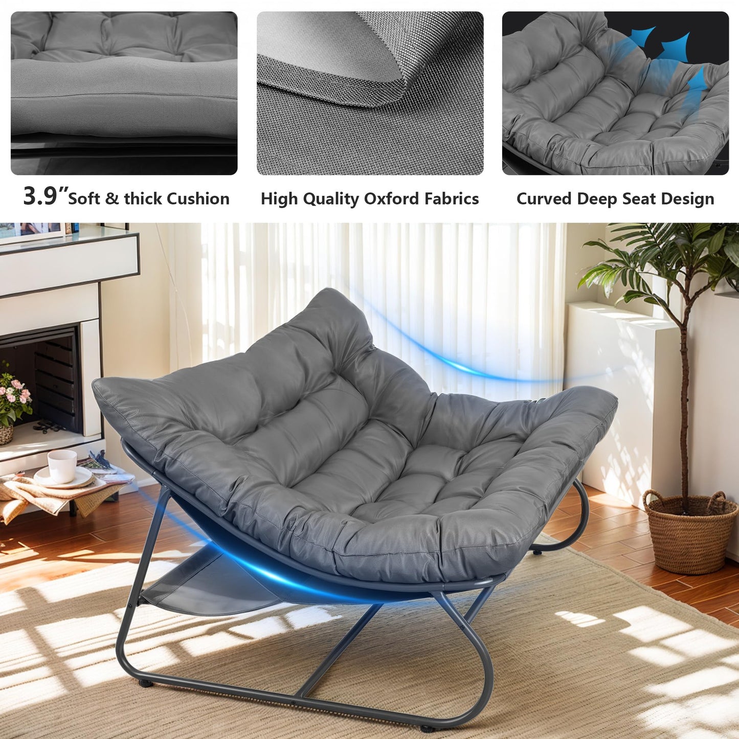 NOBLEMOOD 4 Pieces Patio Loveseat Set with Coffee Table, Outdoor Furniture Set with 2 Rocking Chairs, Outdoor Metal Conversation Set with Cushions, Oversized Rocker Chair, Coffee Table for Porch