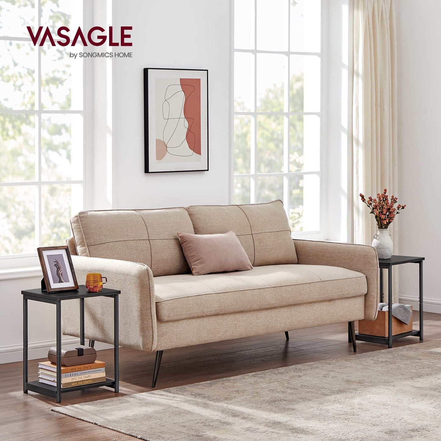 VASAGLE Side Tables Set of 2, Small End Table, Nightstand for Living Room, Bedroom, Office, Bathroom, Black ULET272B16