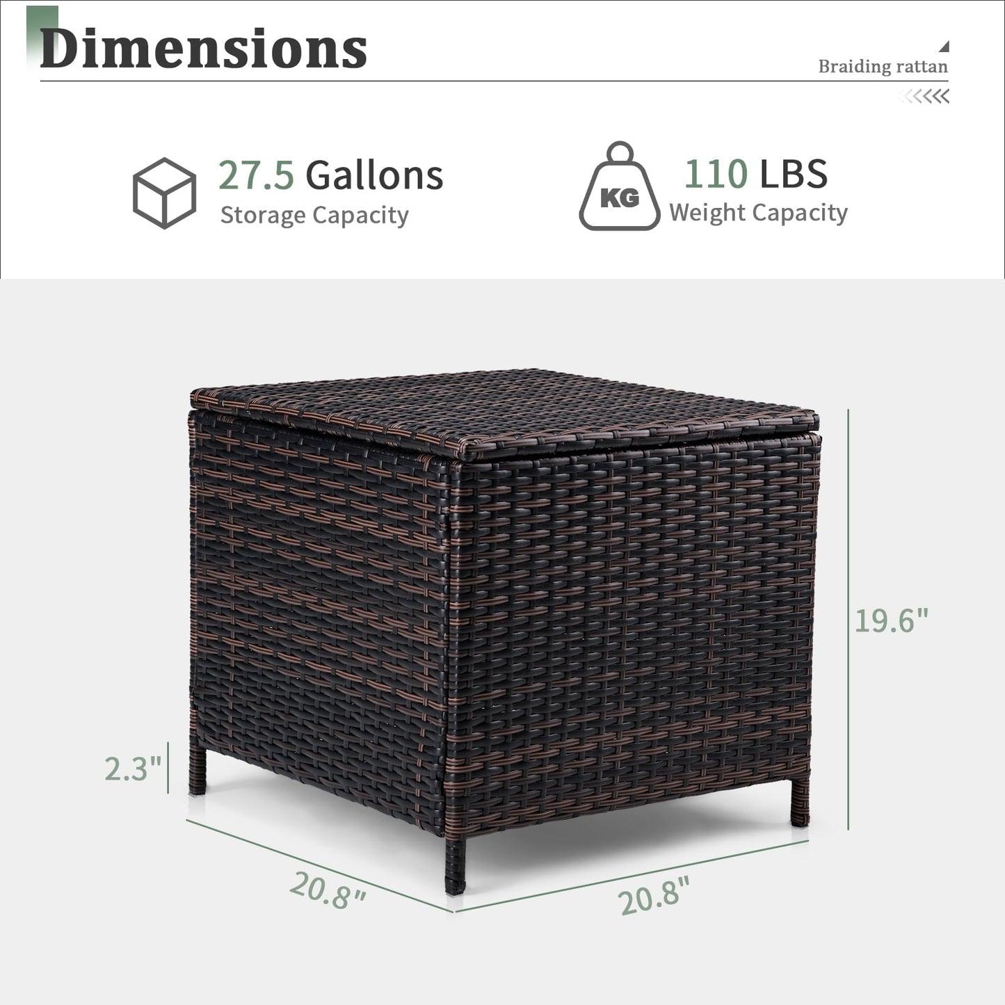 Buytoshop Outdoor PE Wicker Side Table with Storage, Patio Rattan End Table Square Container for Toys and Gardening Tools, Brown