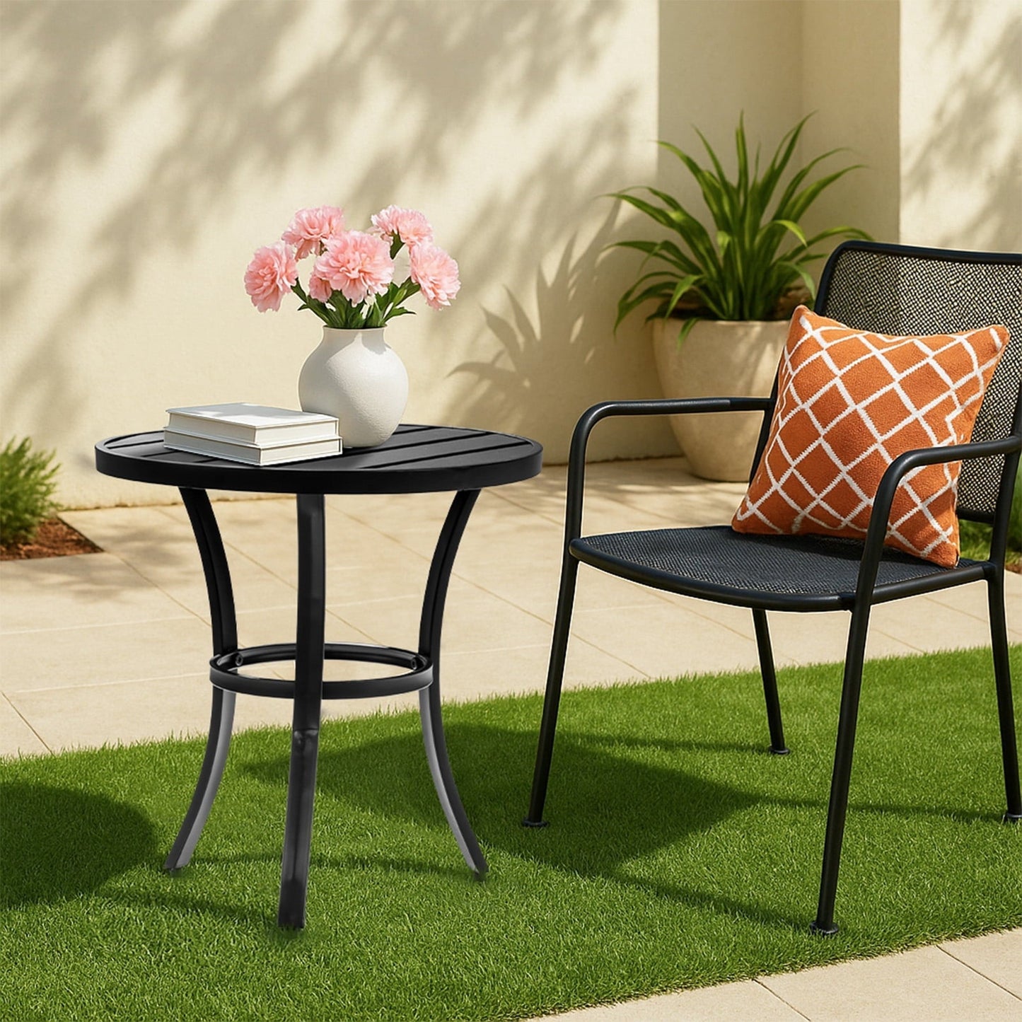 BAYUELSWU Outdoor Patio Bistro Table, 19.5 inch Round Patio Dining Table with Durable Weather-Resistant Frame for Backyard, Garden, Patio, Porch, Pool (Black)