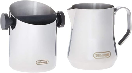 De'Longhi DLSC060 Milk Frothing Jug, 12 oz, Stainless Steel & Knock Box for Coffee & Espresso Grounds, Easy & Mess-Free Disposal of Coffee Puck