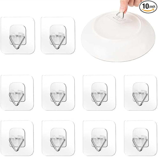 Bilillo 10 Pack Invisible Vertical Plate Hangers, 2.3 Inch Adhesive Plastic Hooks for Hanging Decorative Plates, Wall Art, and Small Artwork