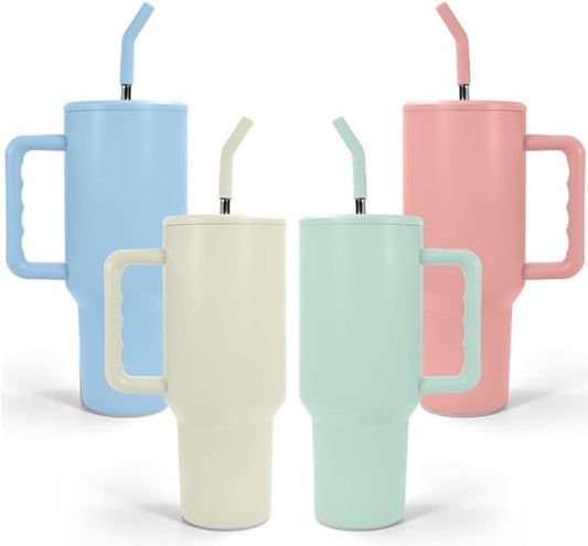 AGH 40 oz Sublimation Tumbler with Handle 4-Pack Stainless Steel Insulated Tumblers Blanks Water Bottle Travel Cups 4 Colors Matte