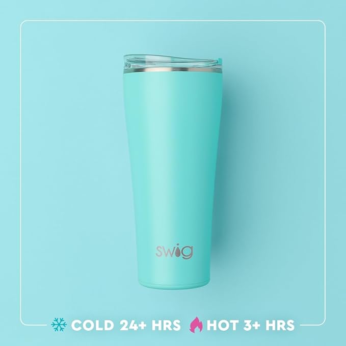 Swig Life 32oz Insulated Tumbler, Travel Coffee Tumbler with Lid, Cup Holder Friendly Travel Coffee Mug, Stainless Steel, 32 oz, Reusable Insulated Mug with Lid (Mardi Gras Bows)