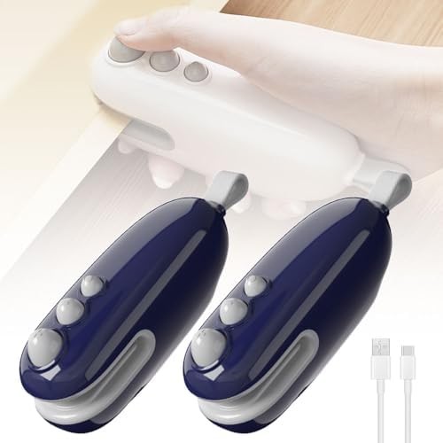 2-in-1 Mini Bag Sealer with Cutter & Magnet, Rechargeable Handheld Snack Sealing Machine for Food Storage, Portable Resealer for Chips & Snacks (White - 2pcs)