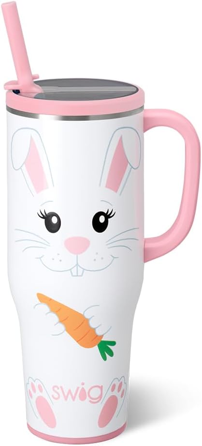 Swig Life 40oz Leak Proof Mega Mug, 40oz Leak Proof Tumbler with Handle and Straw, Extra Large Insulated Tumblers, Cup Holder Friendly Travel Mug, Reusable Leakproof Water Bottle (Easter Bunny)