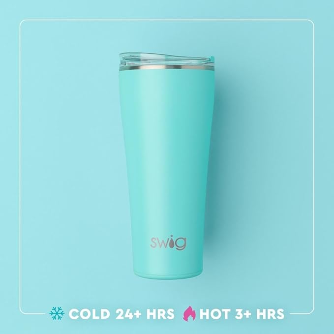 Swig Life 32oz Insulated Tumbler, Travel Coffee Tumbler with Lid, Cup Holder Friendly Travel Coffee Mug, Stainless Steel, 32 oz, Reusable Insulated Mug with Lid (Granny Squares)