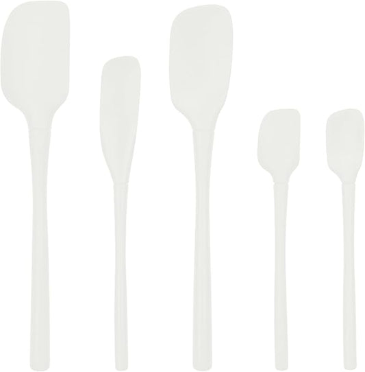 Tovolo Flex Core 5 Piece Silicone Spatula Set Heat Resistant All Silicone Utensils Include Non Stick Spatula Spoonula Jar Scraper, Dishwasher Safe BPA Free Spatulas for Baking Mixing, White