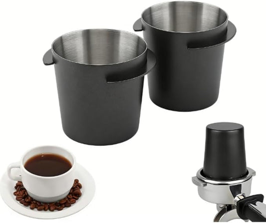 2 Pcs Coffee Dosing Cup 58mm, Stainless Steel Dosing Cup Compatible with All 58mm Portafilter, Stainless Steel Espresso coffee Dosing Cup (2, Black, 58mm)