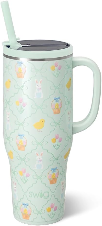 Swig Life 40oz Leak Proof Mega Mug, 40oz Leak Proof Tumbler with Handle and Straw, Extra Large Insulated Tumblers, Cup Holder Friendly Travel Mug, Reusable Leakproof Water Bottle (Hoppy Easter)