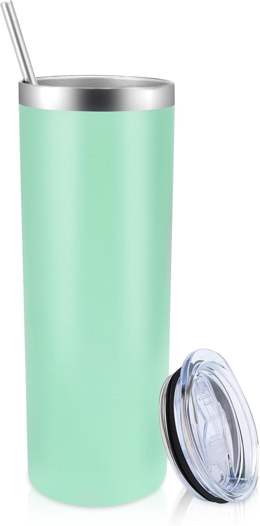 Volhoply 20 oz Skinny Tumbler with Lid and Straw, Stainless Steel Straight Tumblers Cup, Vacuum Insulated Coffee Mug for Home, Office, Travel, DIY (Mint,1 Pack)