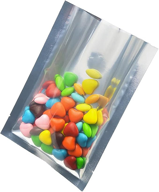 1000 Pcs Silver Aluminum Foil Pouch Heat Seal Front Window Plastic Mini Open Top Flat Vacuum Packaging Mylar Bag Food Small Sample Mylar Storage with Tear Notch 6x9cm(2.3x3.5 inch)