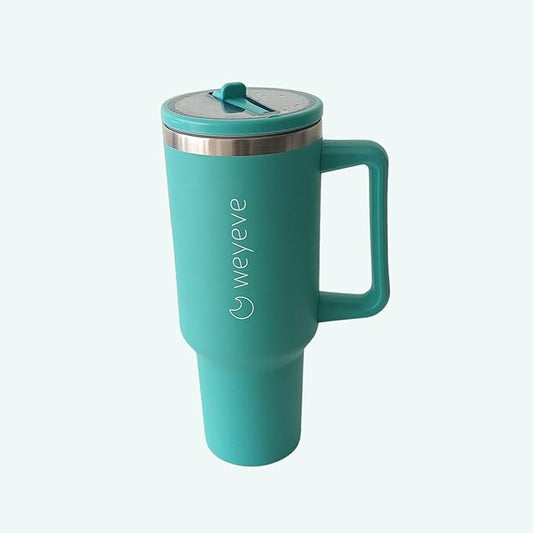 40oz Tumbler with Handle, Flip Straw, and Leak-Proof Lid – Stainless Steel Double Wall Insulated Travel Mug (Ocean Green)