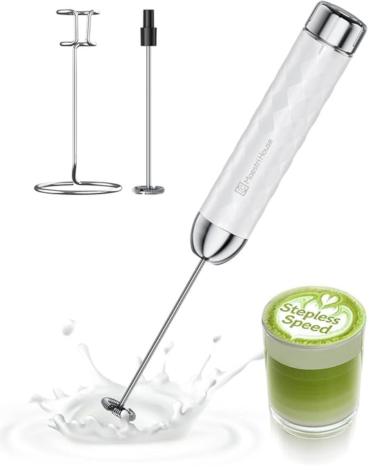 Maestri House Rechargeable Milk Frother with Stepless Speed Control, LunaFro 2.0 Handheld Electric Foam Maker Waterproof Drink Mixer Foamer for Lattes, Cappuccino