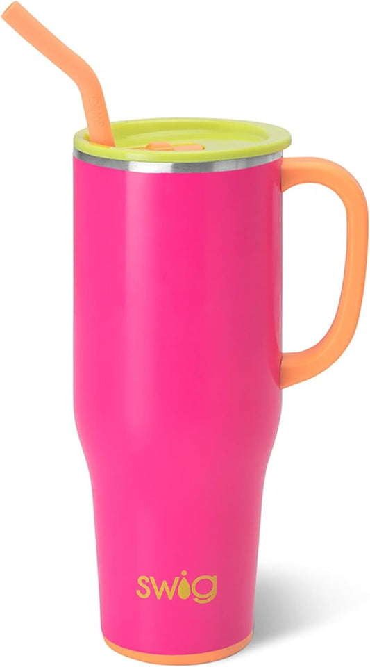 Swig Life 40oz Mega Mug, 40 oz Tumbler with Handle and Straw, Cup Holder Friendly, Dishwasher Safe, Extra Large Insulated Tumbler, Stainless Steel (Tutti Frutti)