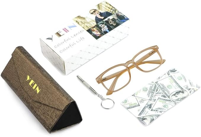 YEIN Bifocal Reading Glasses with Blue Light Blocking Lenses, Bifocal Reader for Women and Men, Vintage Square frame with Spring Hinge (+0.75/+3.25 magnification)