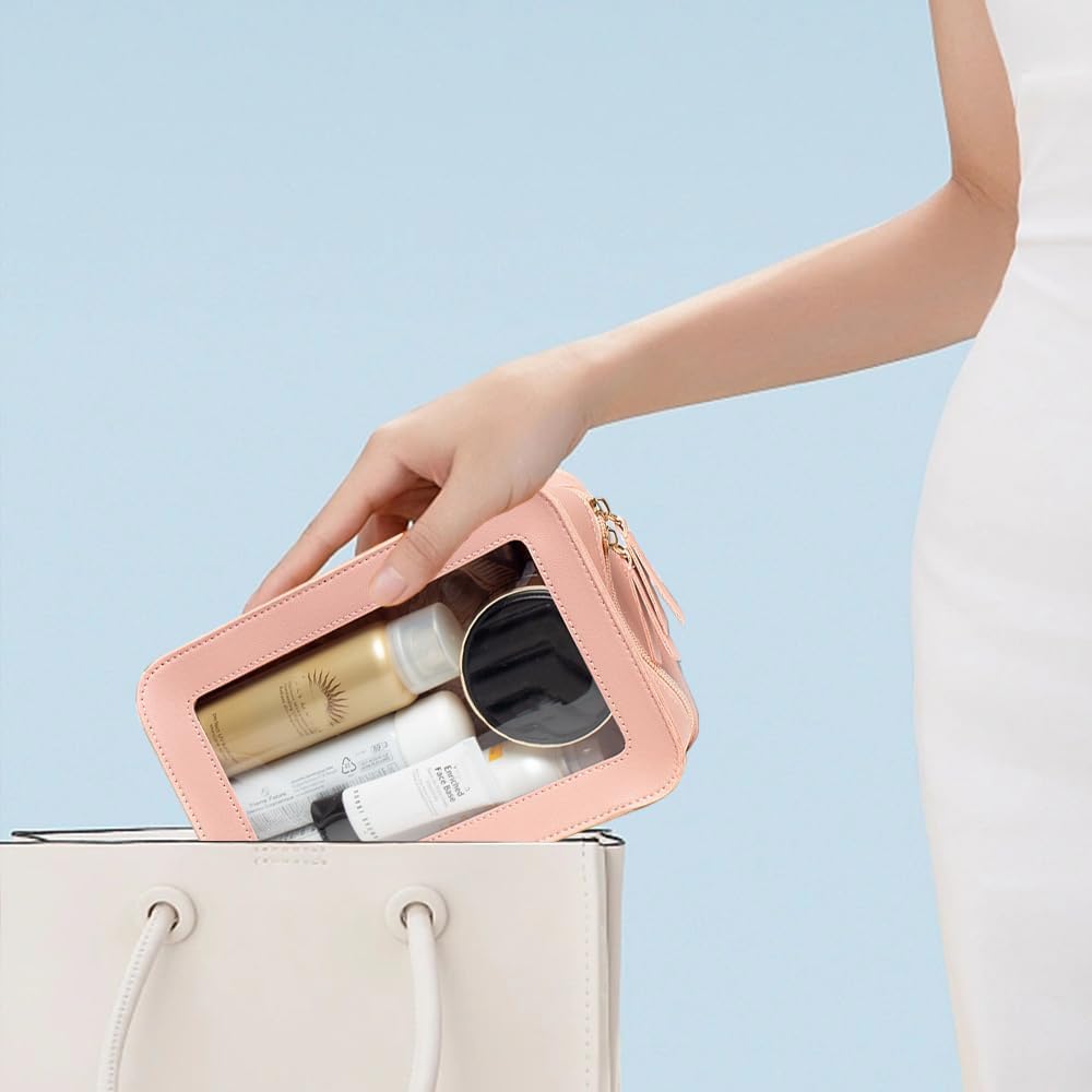 Clear Makeup Bag Small, TSA Approved Portable Toiletry Bag with Zipper Cosmetic Travel Bag Makeup Organizer Case Mini Makeup Pouch for Purse Car Organizer Bag for Women Men