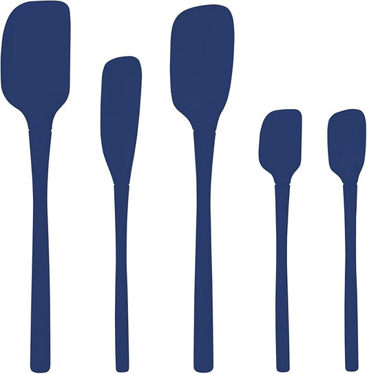 Tovolo Flex Core 5 Piece Silicone Spatula Set Heat Resistant All Silicone Utensils Include Non Stick Spatula Spoonula Jar Scraper, Dishwasher Safe BPA Free Spatulas for Baking Mixing, Deep Indigo