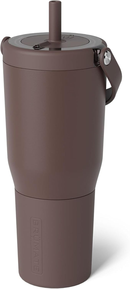 BrüMate Resa 35oz 100% Leakproof Tumbler w/Handle & Straw | Flexible SoftSip Straw | Silicone Sleeve for Durability | Stainless Steel | Cup Holder & Travel Friendly Water Bottle (Java)