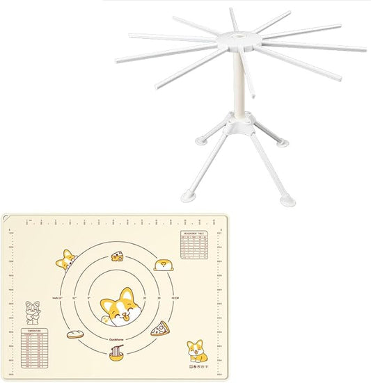 Silicone Baking Pastry Mat with Dough Cutter, Ourokhome Extra Thick Kneading Rolling Mat Collapsible Pasta Drying Rack, Plastic Foldable Dryer