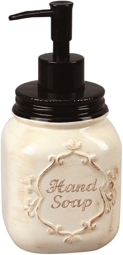 Young's Inc. Ceramic Mason Jar Soap Dispenser - 3" L x 3" W x 7" H - Rustic Bathroom Accessories - Off-White Decor