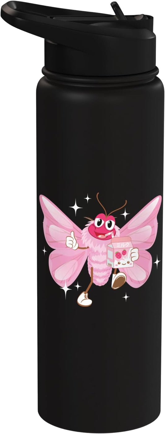 Butterfly Kawaii Strawberry Milk Shake Carton Stainless Steel Insulated Water Bottle