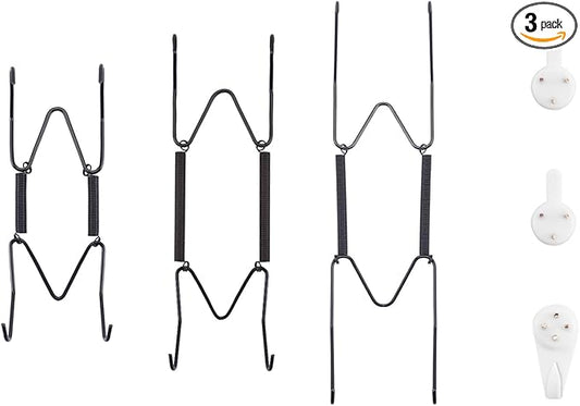 Bilillo 3-Piece Stainless Steel Wall Plate Hangers, 4/6/8 Inch Invisible Decorative Wire Plate Holders with 3 Pieces Wall Hooks for 4 to 10 Inch (Black)