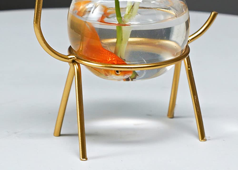 Radefasun Desktop Deer Plant Vases Small Glass Flower Vase with Gold Metal Stand Propagation Station Plant Holder for Home Wedding Decor