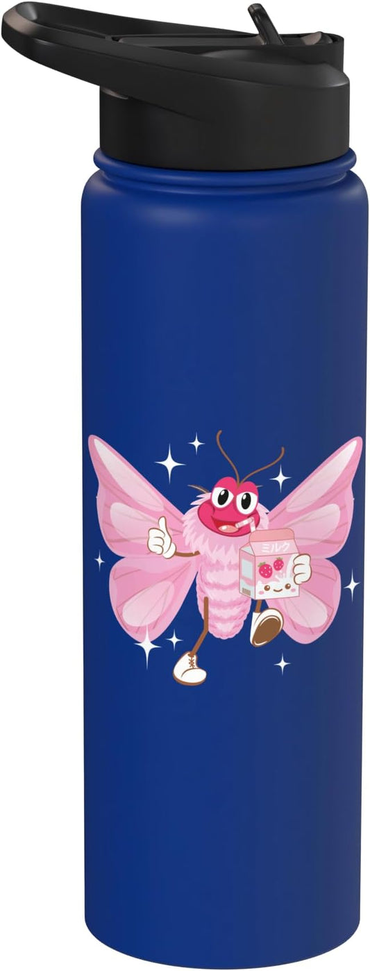 Butterfly Kawaii Strawberry Milk Shake Carton Stainless Steel Insulated Water Bottle
