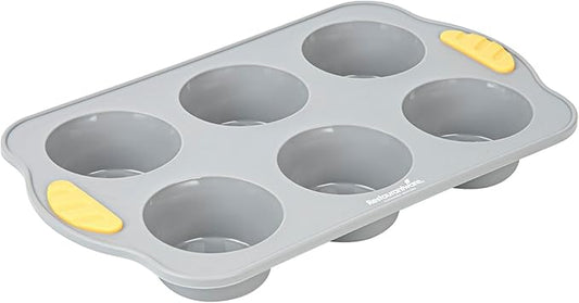 Restaurantware Silicone Baking Molds Pack of 10 Non-Stick Muffin Molds with Handles 6 Compartments, Oven-Friendly Dishwashable Freezer-Friendly Heat-Resistant Gray Silicone Cupcake Muffin Pans